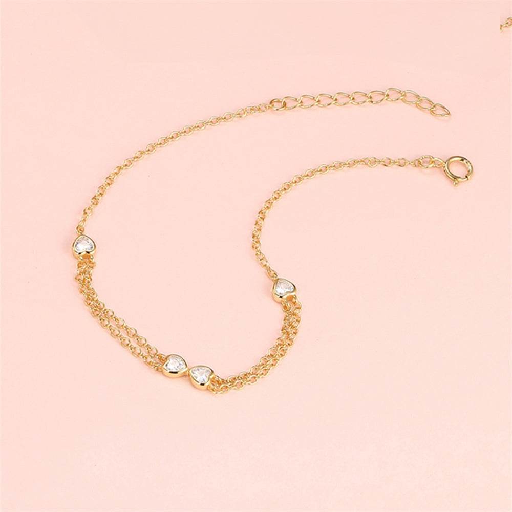 S925 pure silver heart-shaped zircon bow double layered bracelet - MOWTE