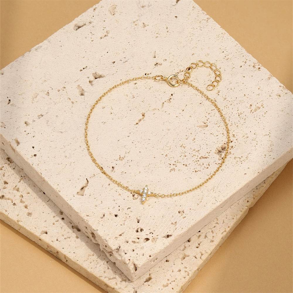 S925 sterling silver cross set with diamonds versatile fashion bracelet simple daily office worker accessory - MOWTE