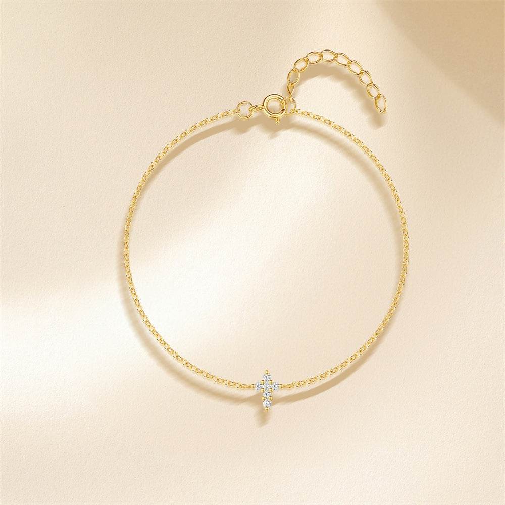 S925 sterling silver cross set with diamonds versatile fashion bracelet simple daily office worker accessory - MOWTE