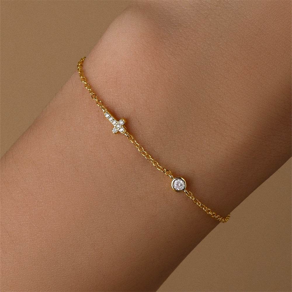 S925 sterling silver cross set diamond versatile fashion bracelet - MOWTE