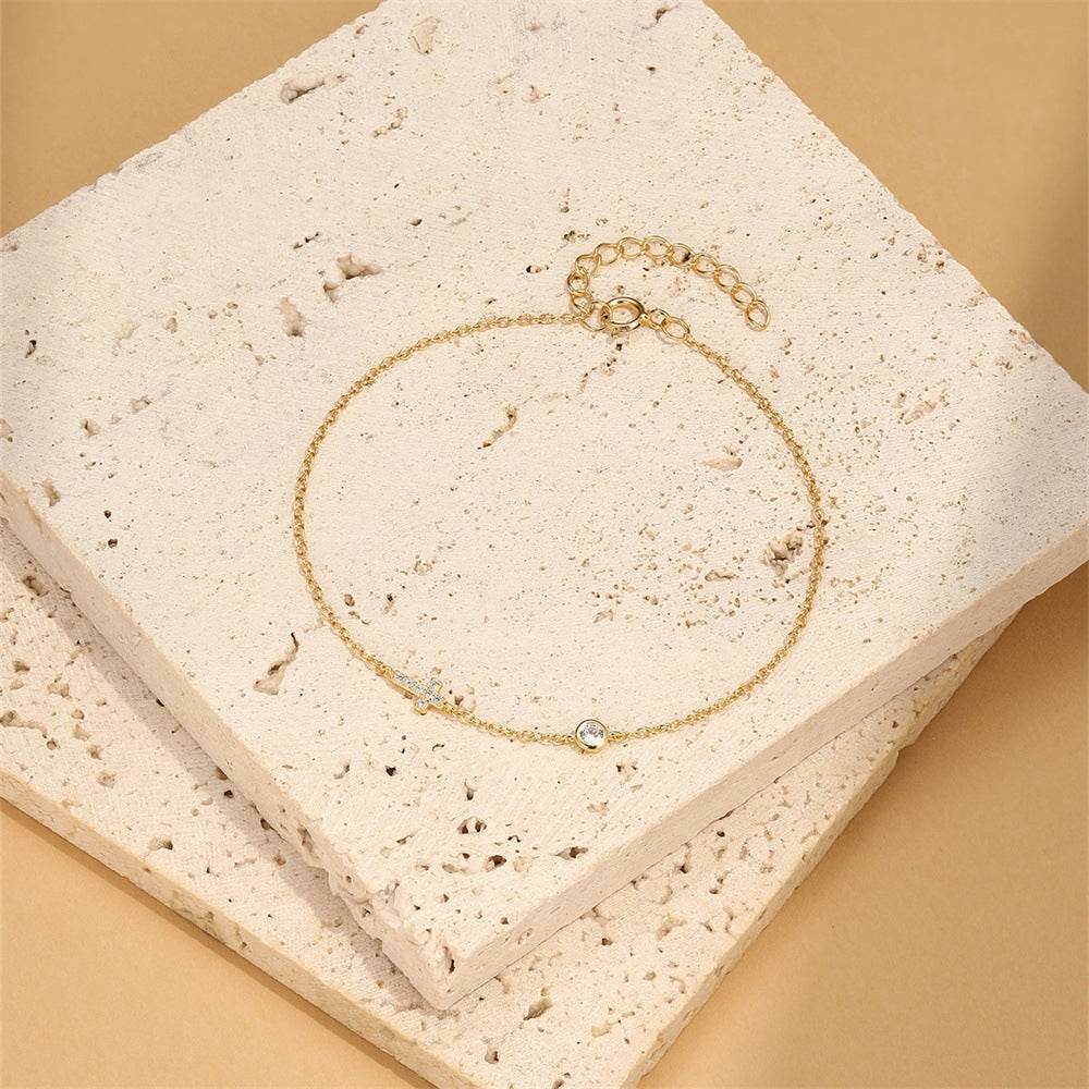 S925 sterling silver cross set diamond versatile fashion bracelet - MOWTE