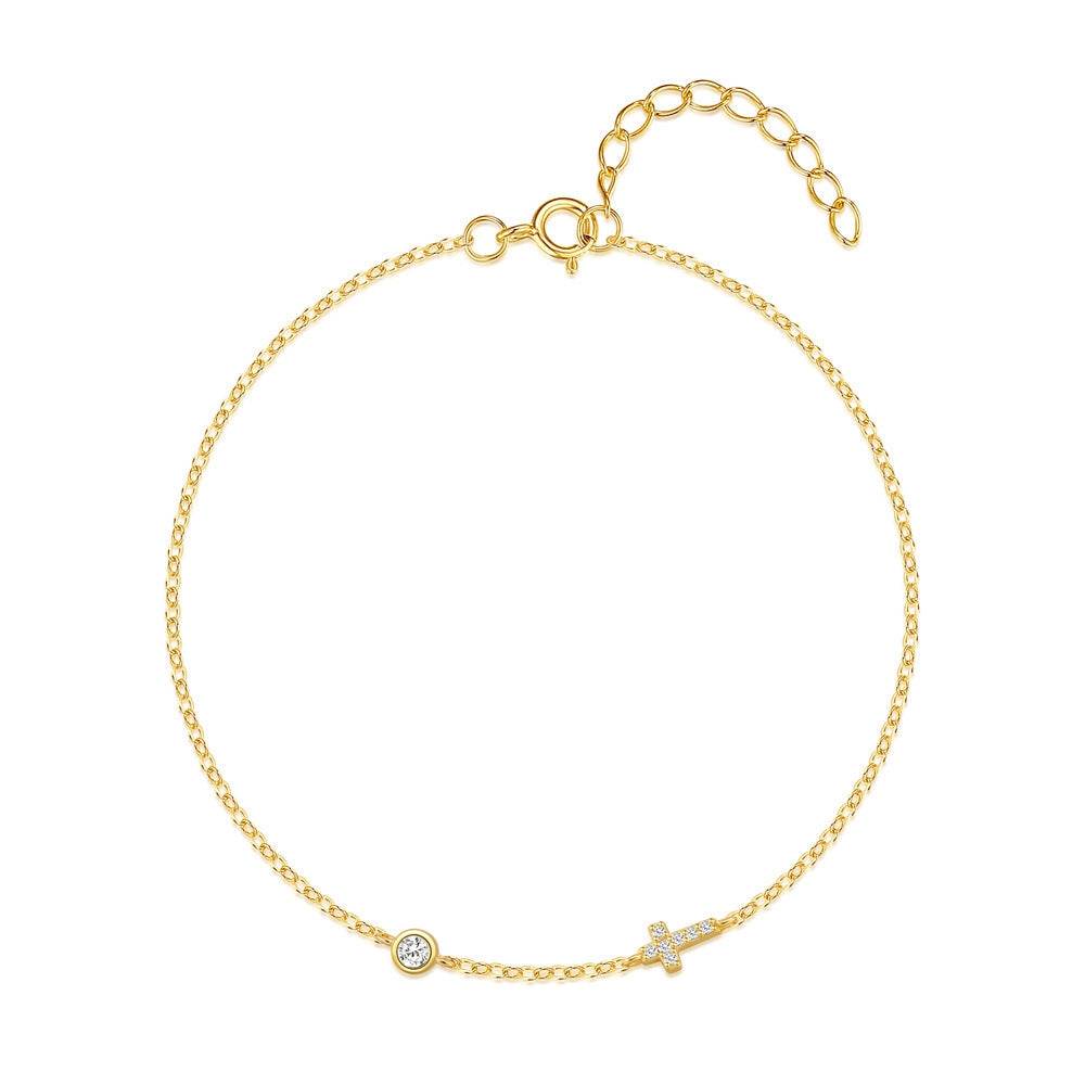 S925 sterling silver cross set diamond versatile fashion bracelet - MOWTE