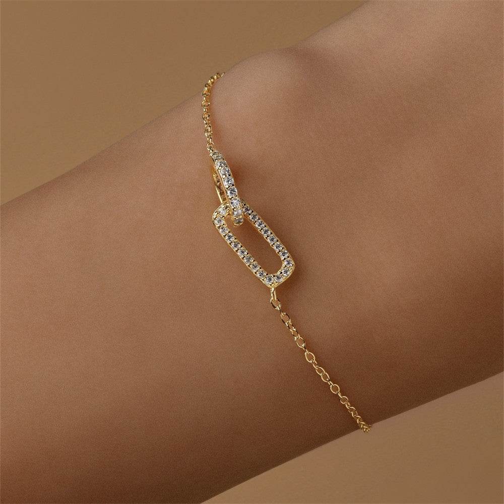 S925 Solid Silver Geometric Diamond Set Ring Interlocking Bracelet - MOWTE