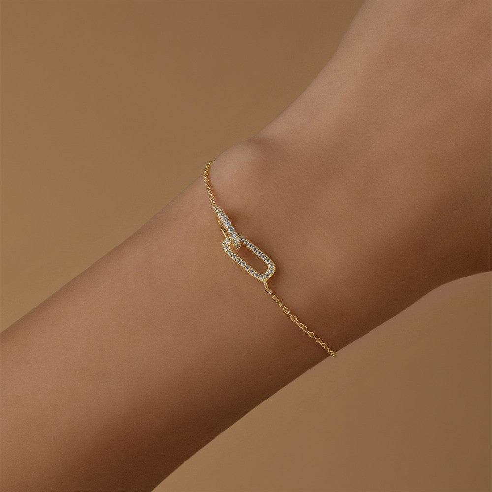 S925 Solid Silver Geometric Diamond Set Ring Interlocking Bracelet - MOWTE