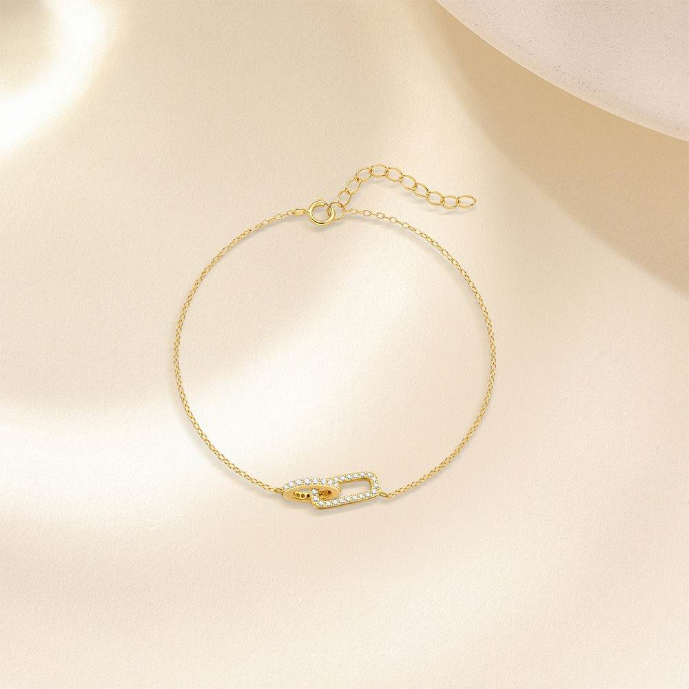 S925 Solid Silver Geometric Diamond Set Ring Interlocking Bracelet - MOWTE