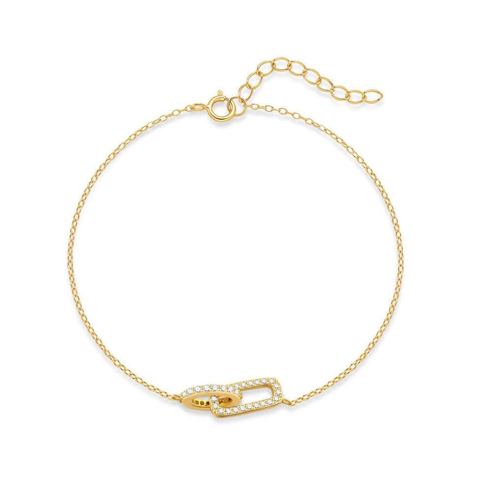 S925 Solid Silver Geometric Diamond Set Ring Interlocking Bracelet - MOWTE