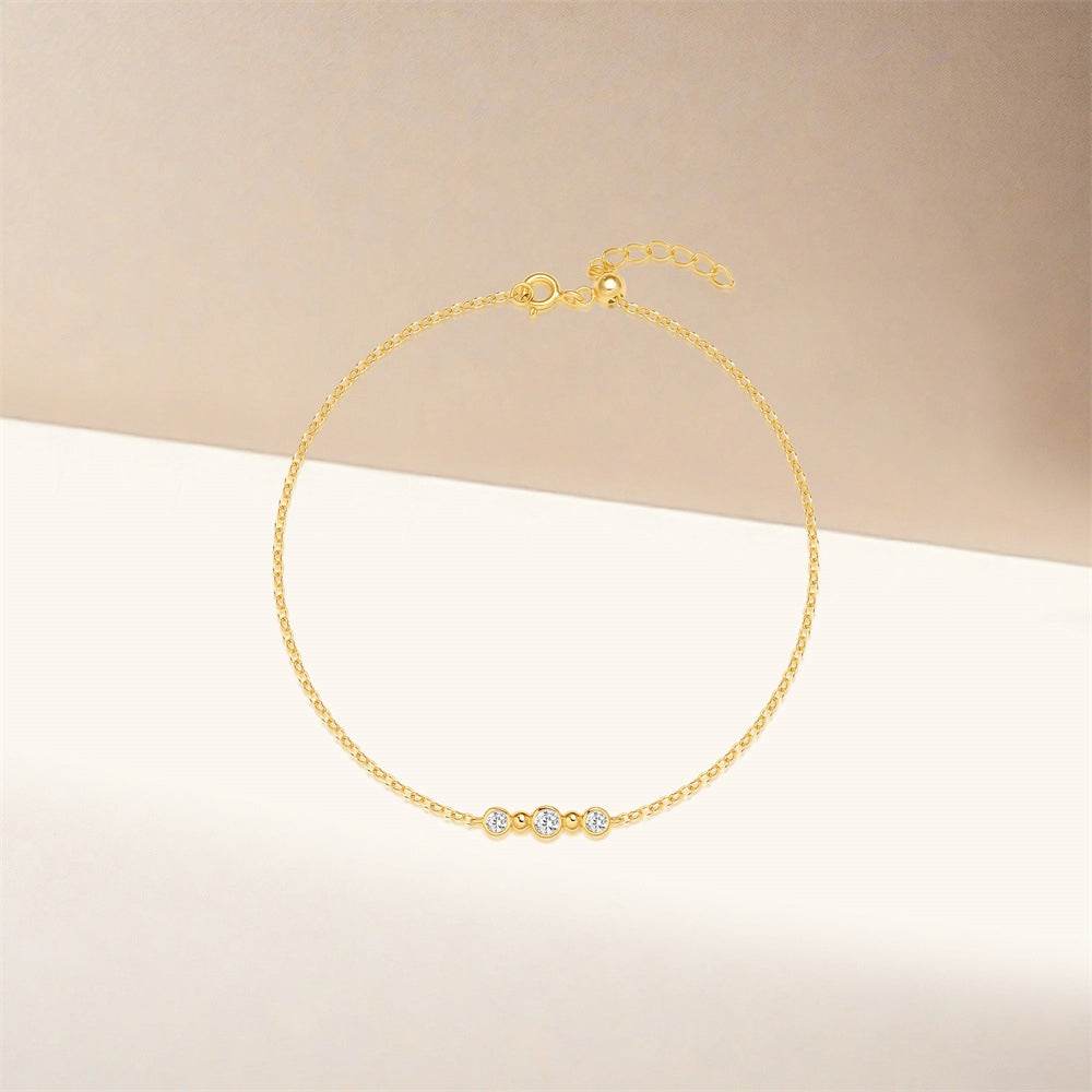 S925 sterling silver three-point round zircon bracelet for women - MOWTE