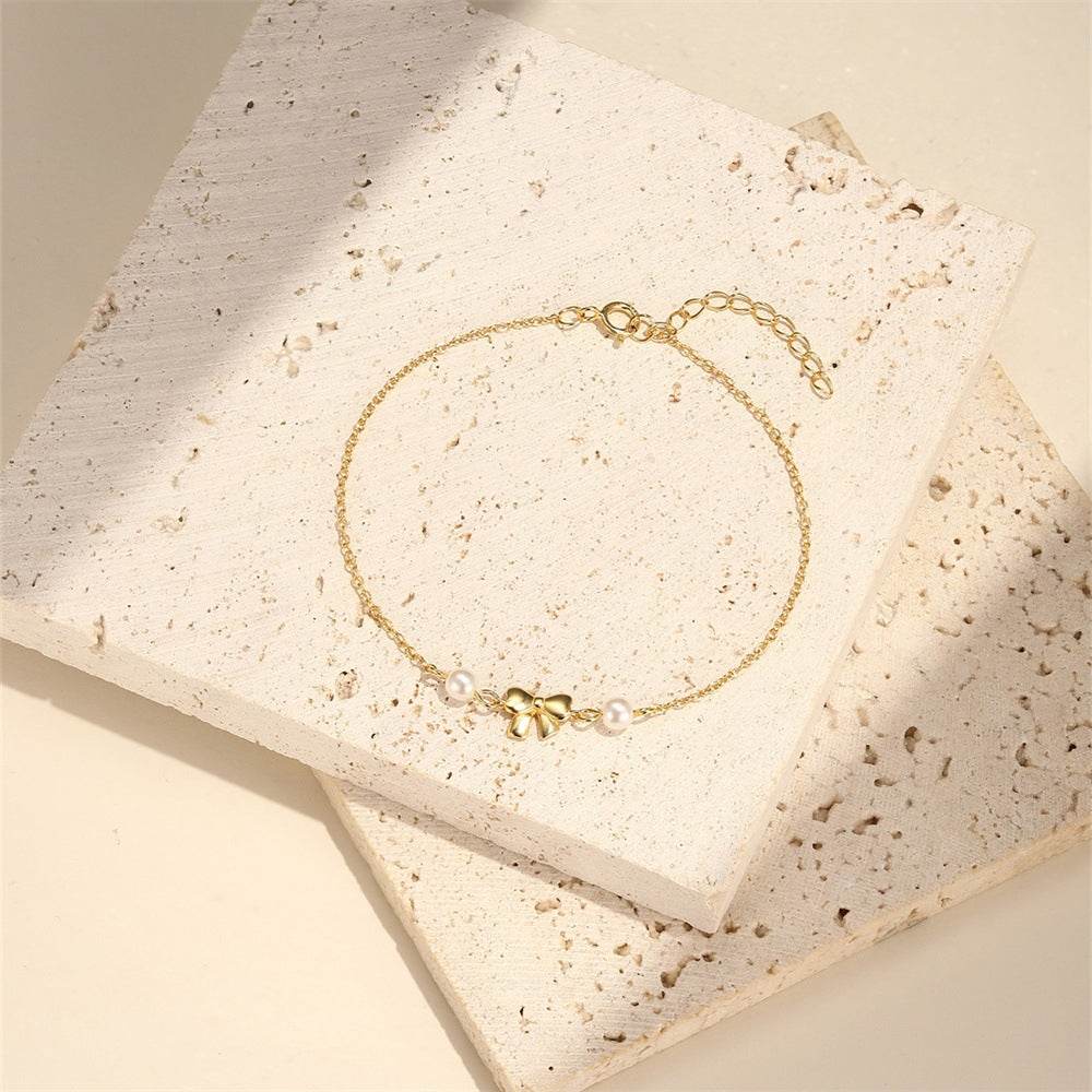 S925 pure silver daily wearing love bow pearl bracelet - MOWTE