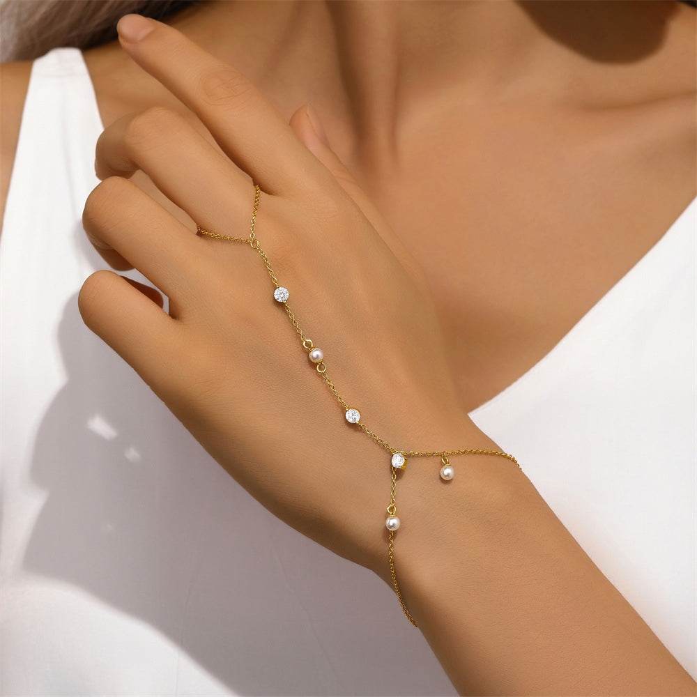 S925 sterling silver women's ring temperament pearl tassel elegant bracelet multi-layer stacked bracelet+ring - MOWTE