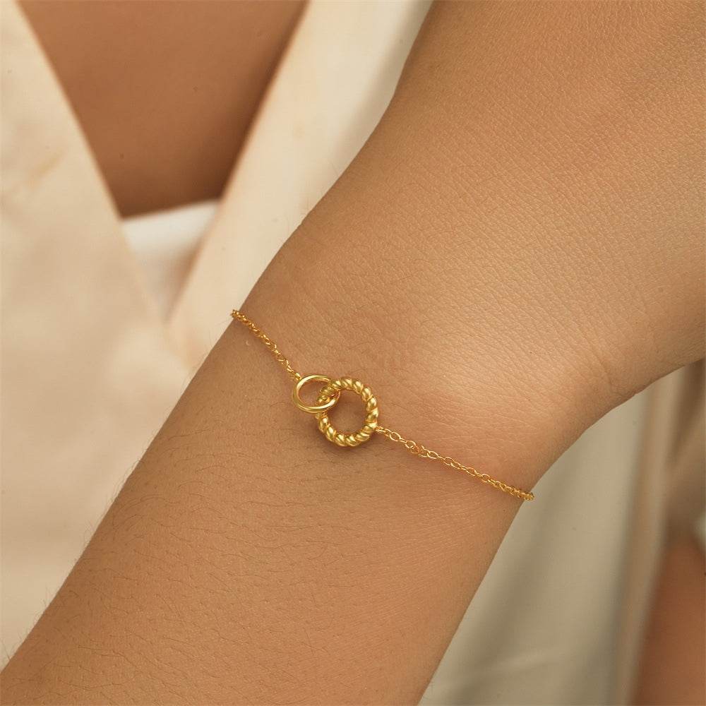 S925 Sterling Silver Simple Personality Versatile Fried Dough Twists Round Ring Buckle Bracelet - MOWTE