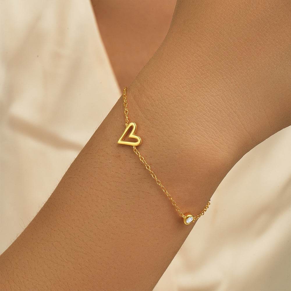 S925 pure silver heart interval diamond inlaid women's bracelet - MOWTE