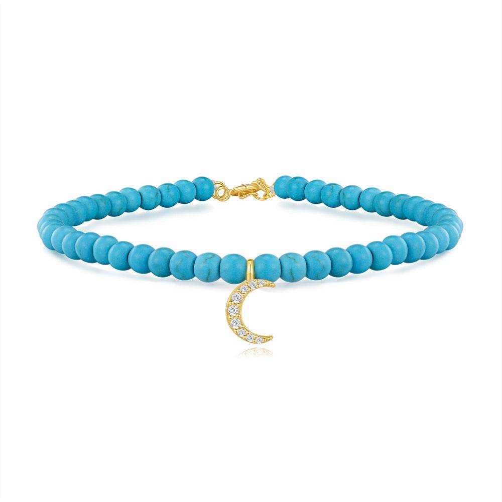 S925 pure silver turquoise zircon handmade bead bracelet versatile for daily use vintage bracelet - MOWTE