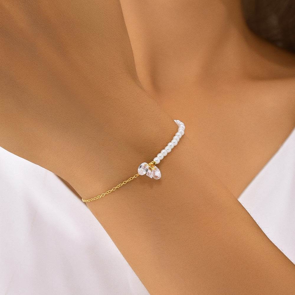 Replaceable irregular zirconia s925 pure silver half pearl chain bracelet - MOWTE