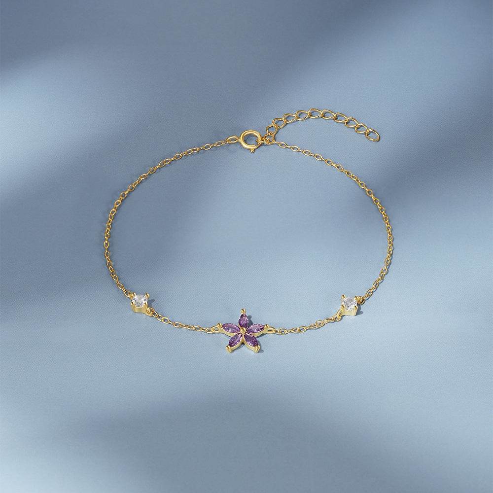 S925 pure silver purple flower set with diamonds daily matching for office ladies bracelet - MOWTE