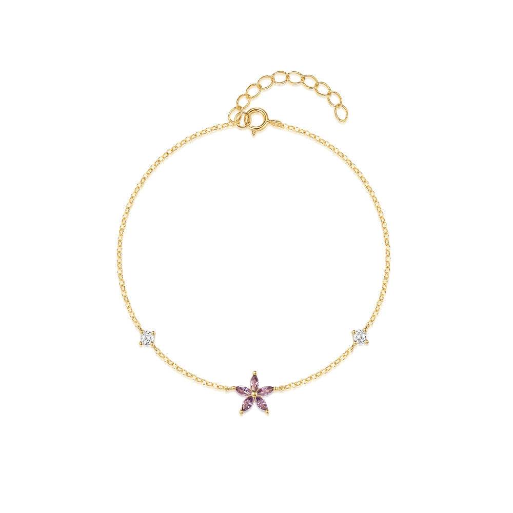 S925 pure silver purple flower set with diamonds daily matching for office ladies bracelet - MOWTE