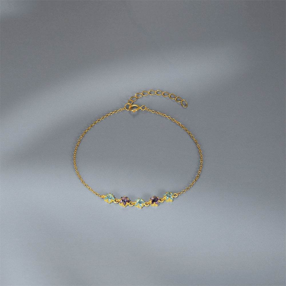 S925 pure silver daily outfit with colorful diamond pentagram layered women's bracelet - MOWTE