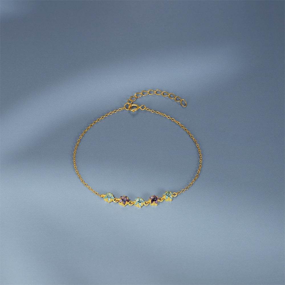 S925 pure silver daily outfit with colorful diamond pentagram layered women's bracelet - MOWTE
