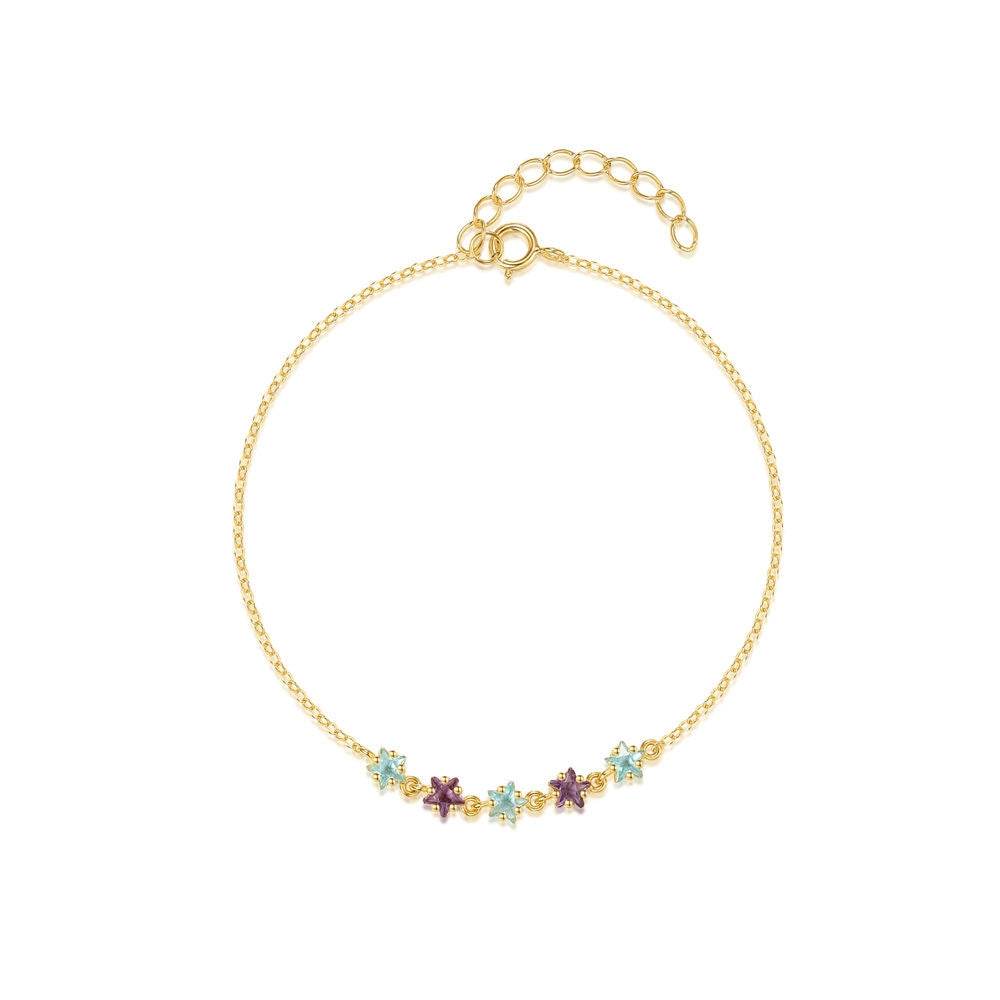 S925 pure silver daily outfit with colorful diamond pentagram layered women's bracelet - MOWTE