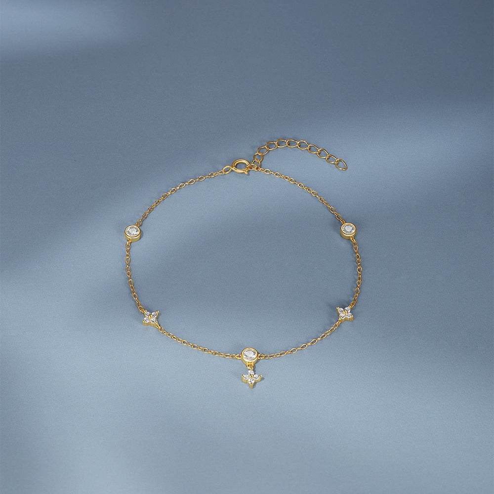 S925 sterling silver flower inlaid diamonds stacked layered women's bracelet versatile commuting accessory - MOWTE