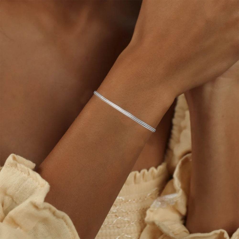 Fashionable stacked 925 silver three-layer snake bone chain bracelet - MOWTE