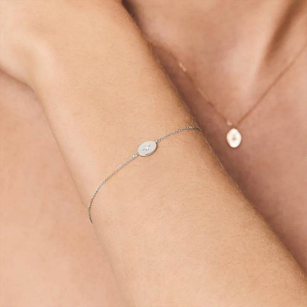 S925 pure silver single diamond inlaid round brand octagonal star women's bracelet - MOWTE