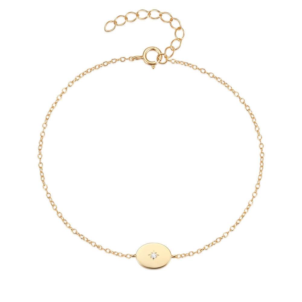 S925 pure silver single diamond inlaid round brand octagonal star women's bracelet - MOWTE