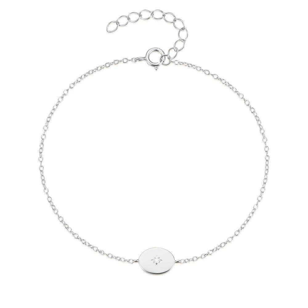 S925 pure silver single diamond inlaid round brand octagonal star women's bracelet - MOWTE