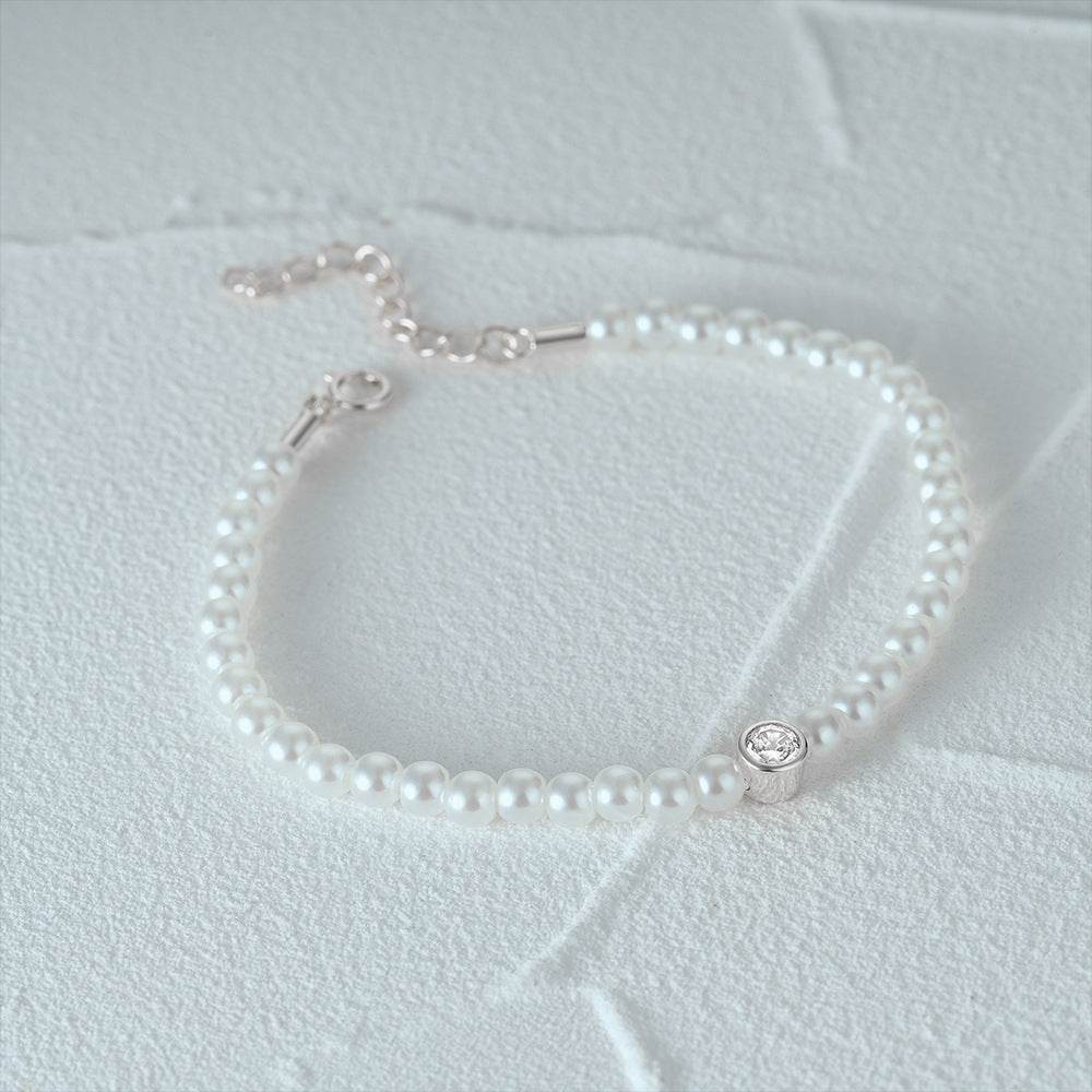 S925 pure silver pearl single diamond women's bracelet - MOWTE