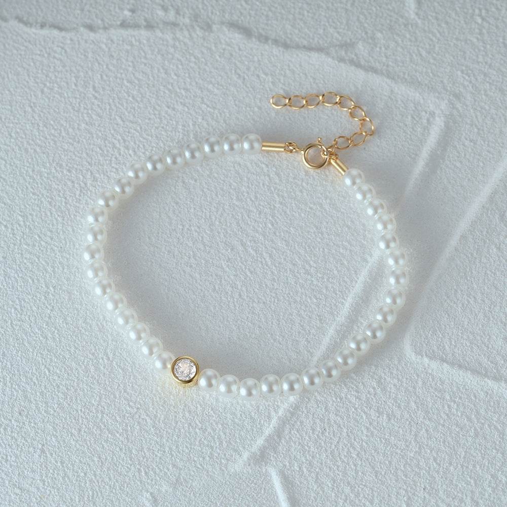 S925 pure silver pearl single diamond women's bracelet - MOWTE