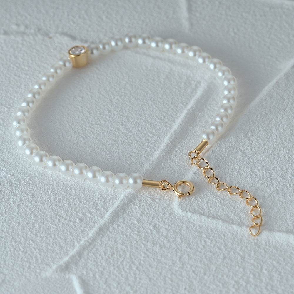 S925 pure silver pearl single diamond women's bracelet - MOWTE