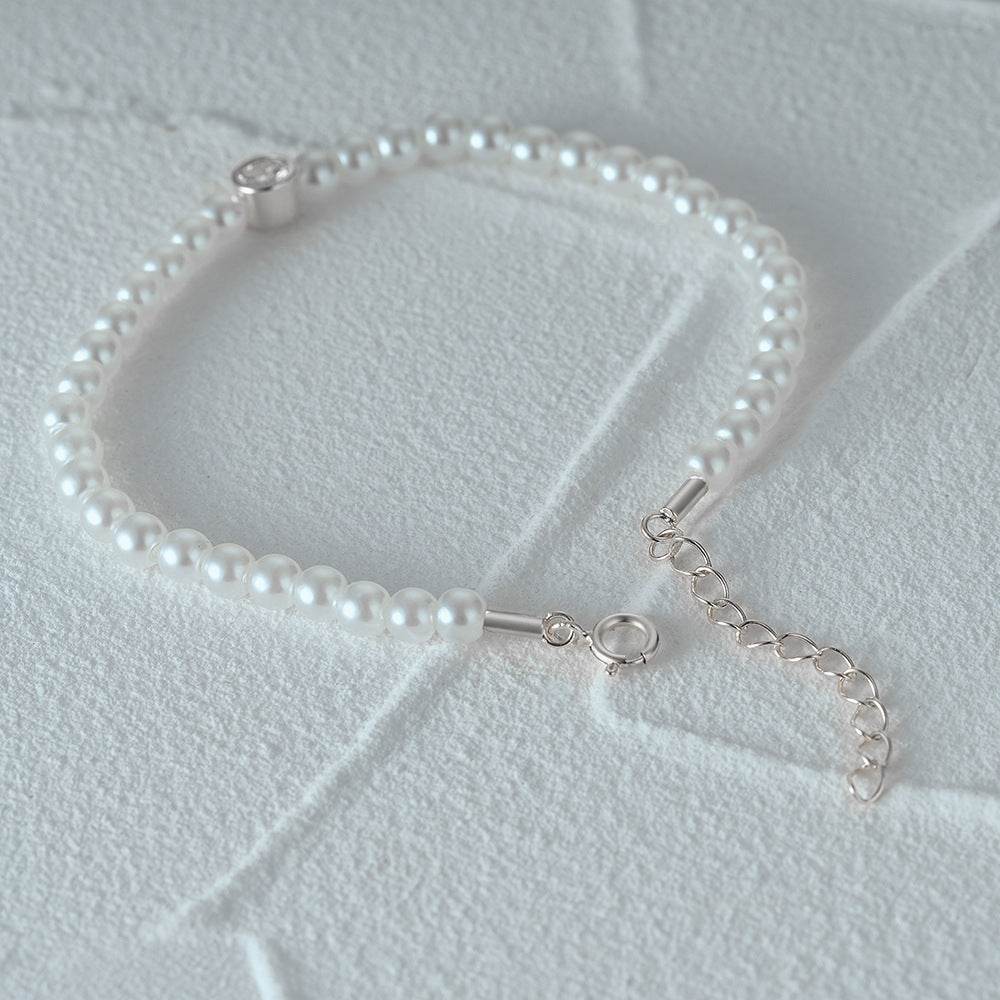 S925 pure silver pearl single diamond women's bracelet - MOWTE