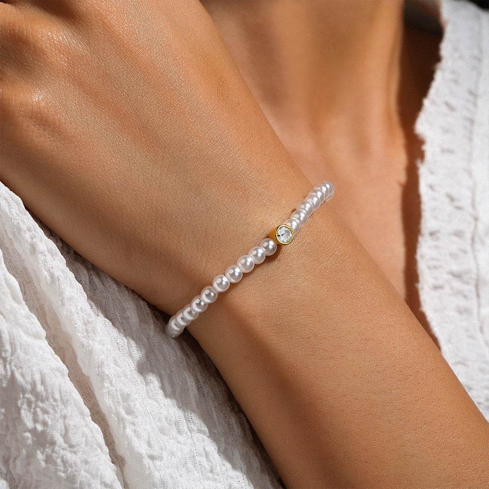 S925 pure silver pearl single diamond women's bracelet - MOWTE
