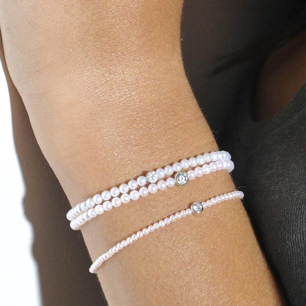 S925 pure silver pearl single diamond women's bracelet - MOWTE