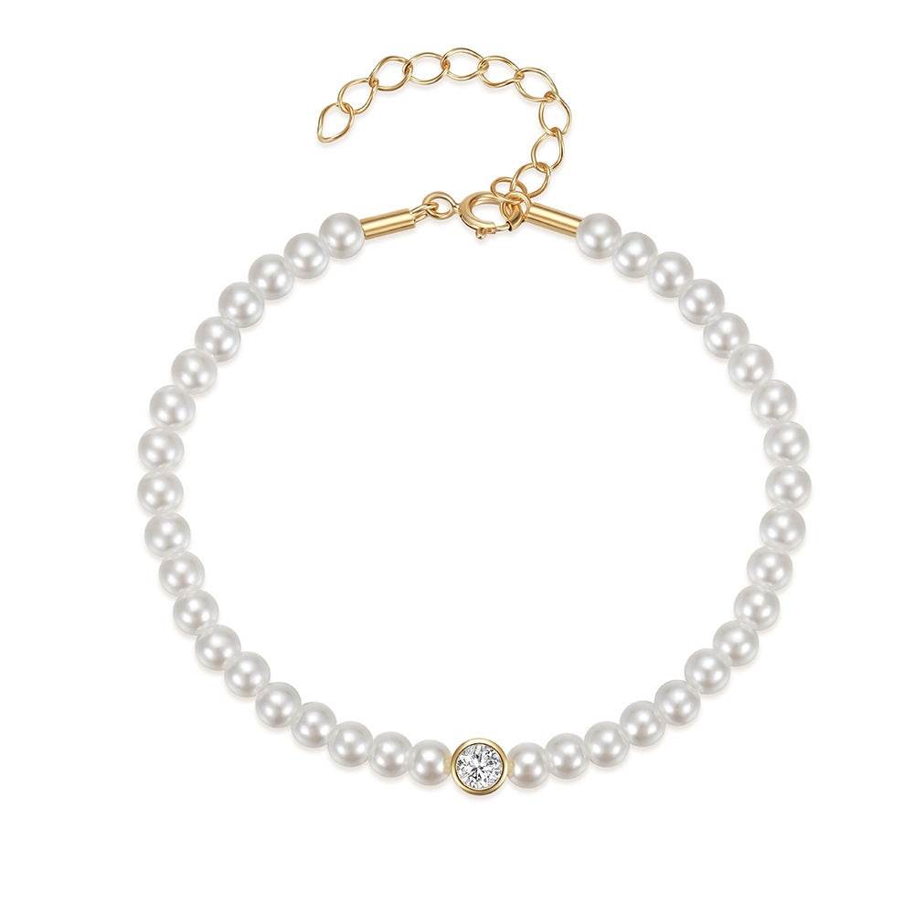 S925 pure silver pearl single diamond women's bracelet - MOWTE
