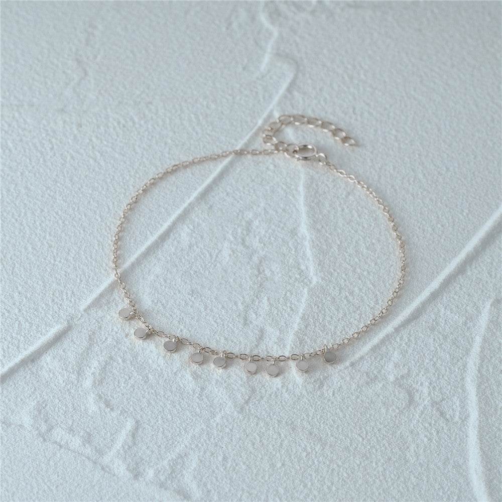 S925 pure silver simple round piece daily matching women's bracelet - MOWTE