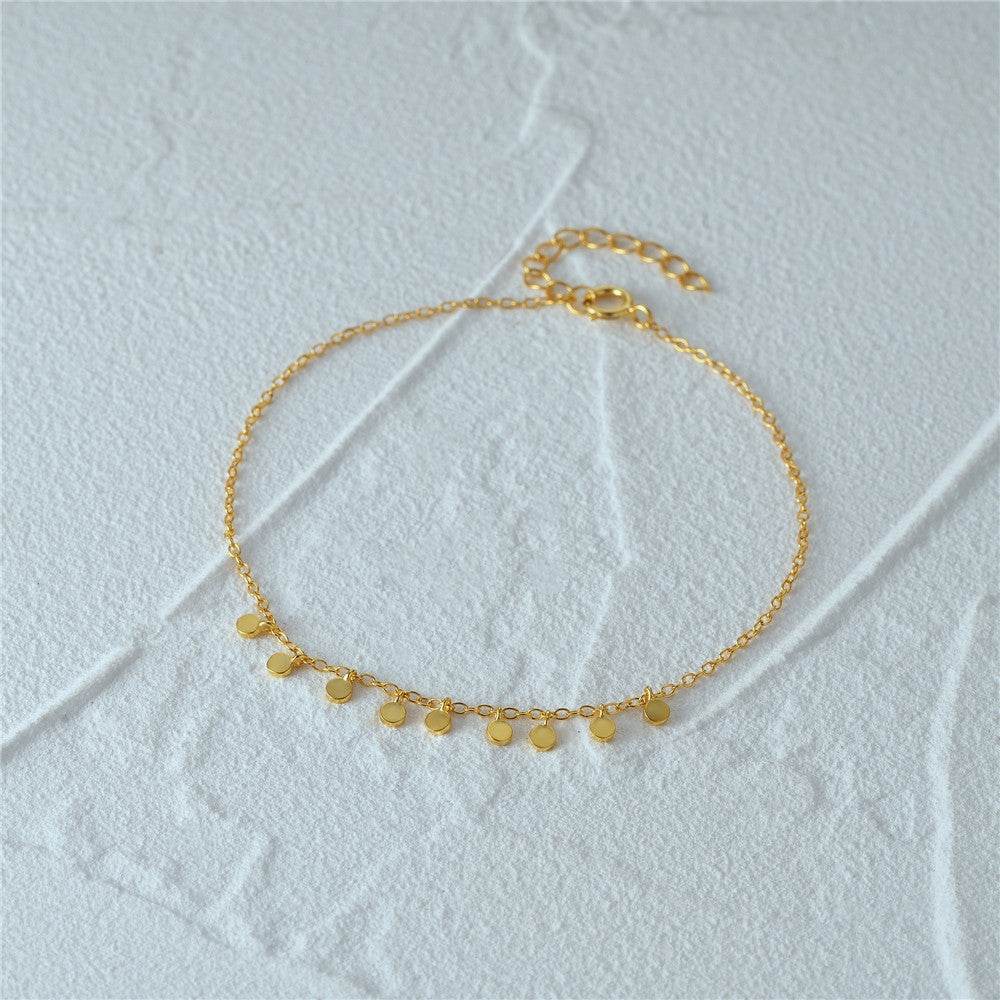 S925 pure silver simple round piece daily matching women's bracelet - MOWTE