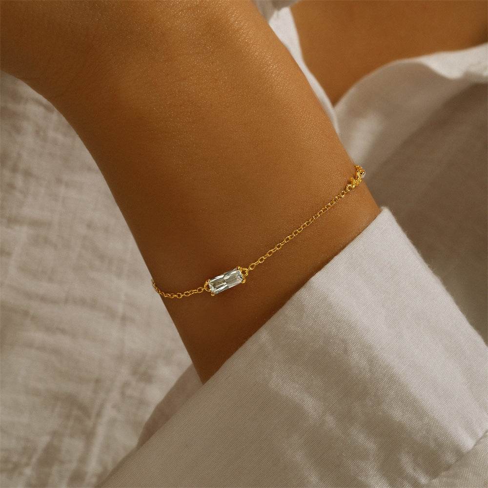 S925 pure silver simple classic simple rectangular versatile basic bracelet