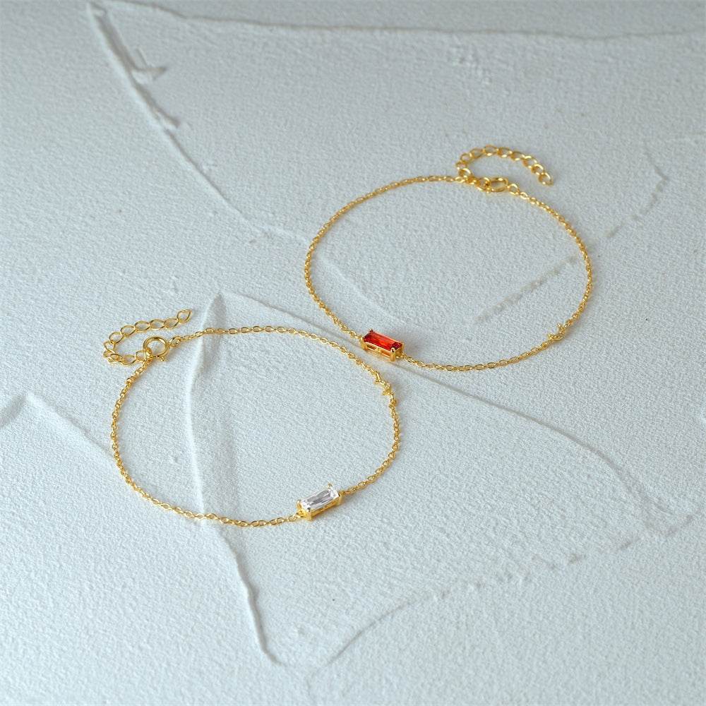 S925 pure silver simple classic simple rectangular versatile basic bracelet - MOWTE