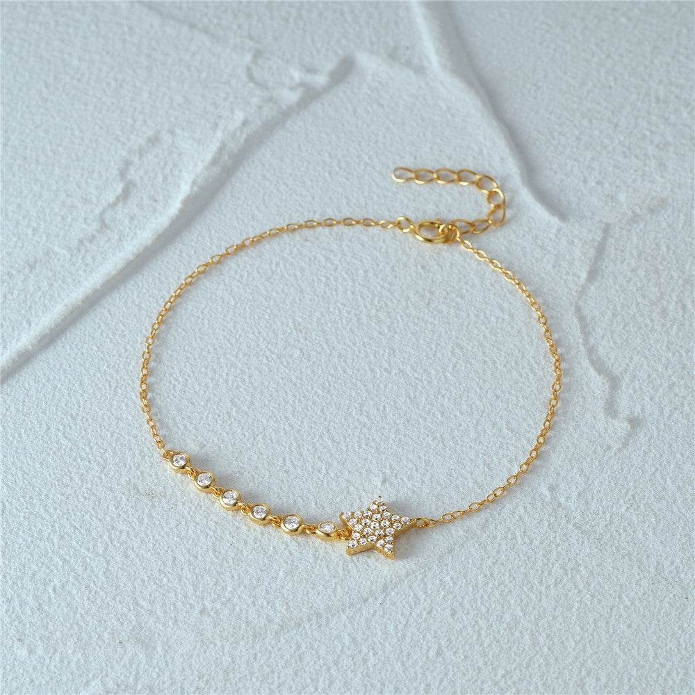 S925 pure silver pentagram diamond encrusted women's bracelet - MOWTE