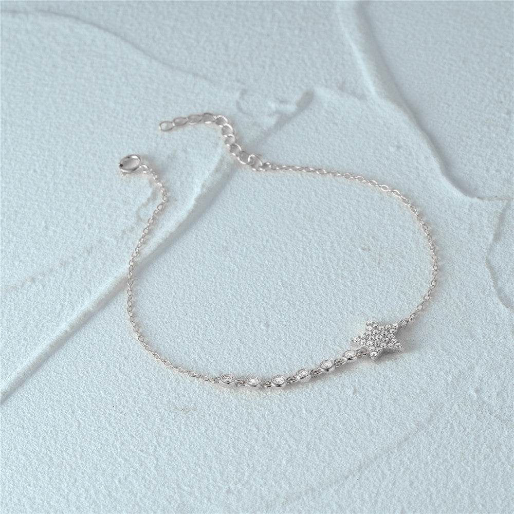 S925 pure silver pentagram diamond encrusted women's bracelet - MOWTE