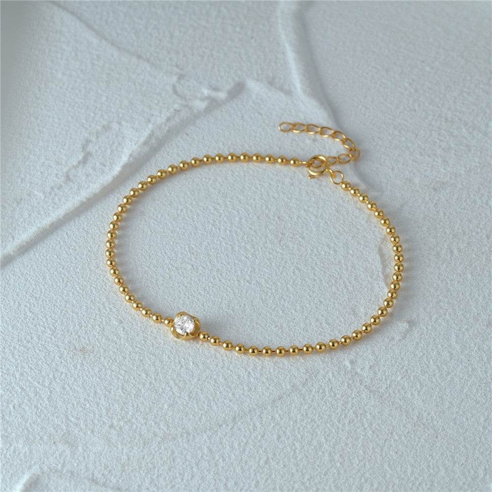 Fashionable Ins Style s925 Pure Silver Single Diamond Set Round Bead Women's Bracelet - MOWTE