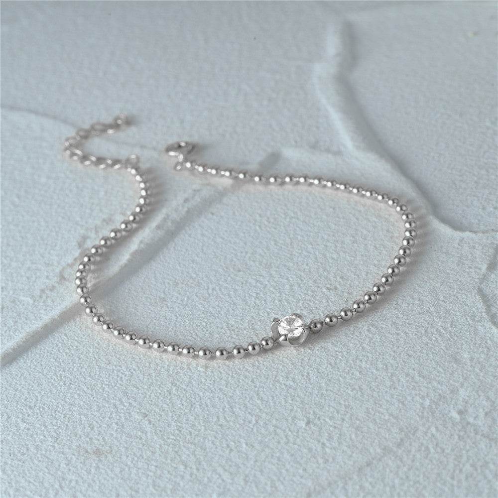 Fashionable Ins Style s925 Pure Silver Single Diamond Set Round Bead Women's Bracelet - MOWTE