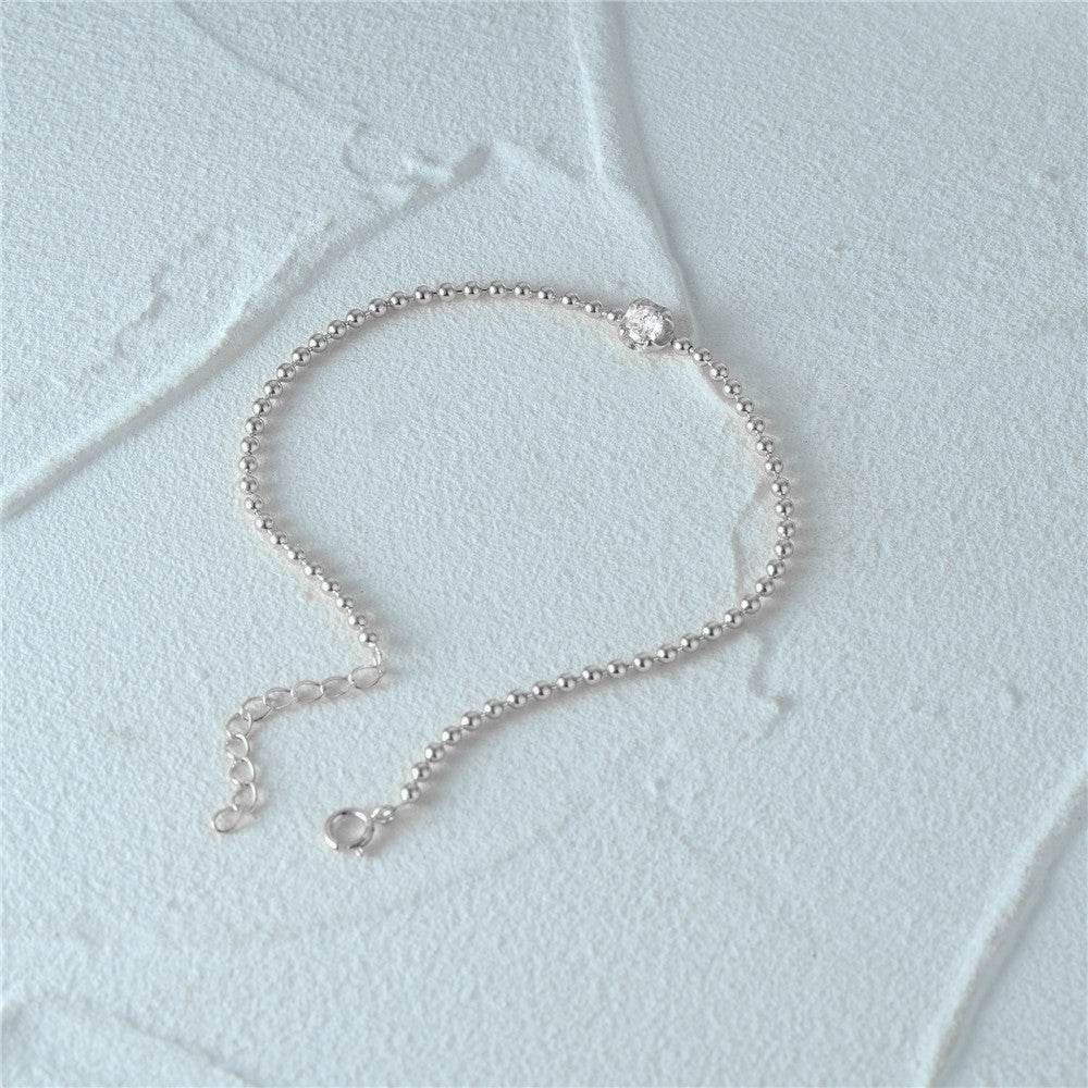 Fashionable Ins Style s925 Pure Silver Single Diamond Set Round Bead Women's Bracelet