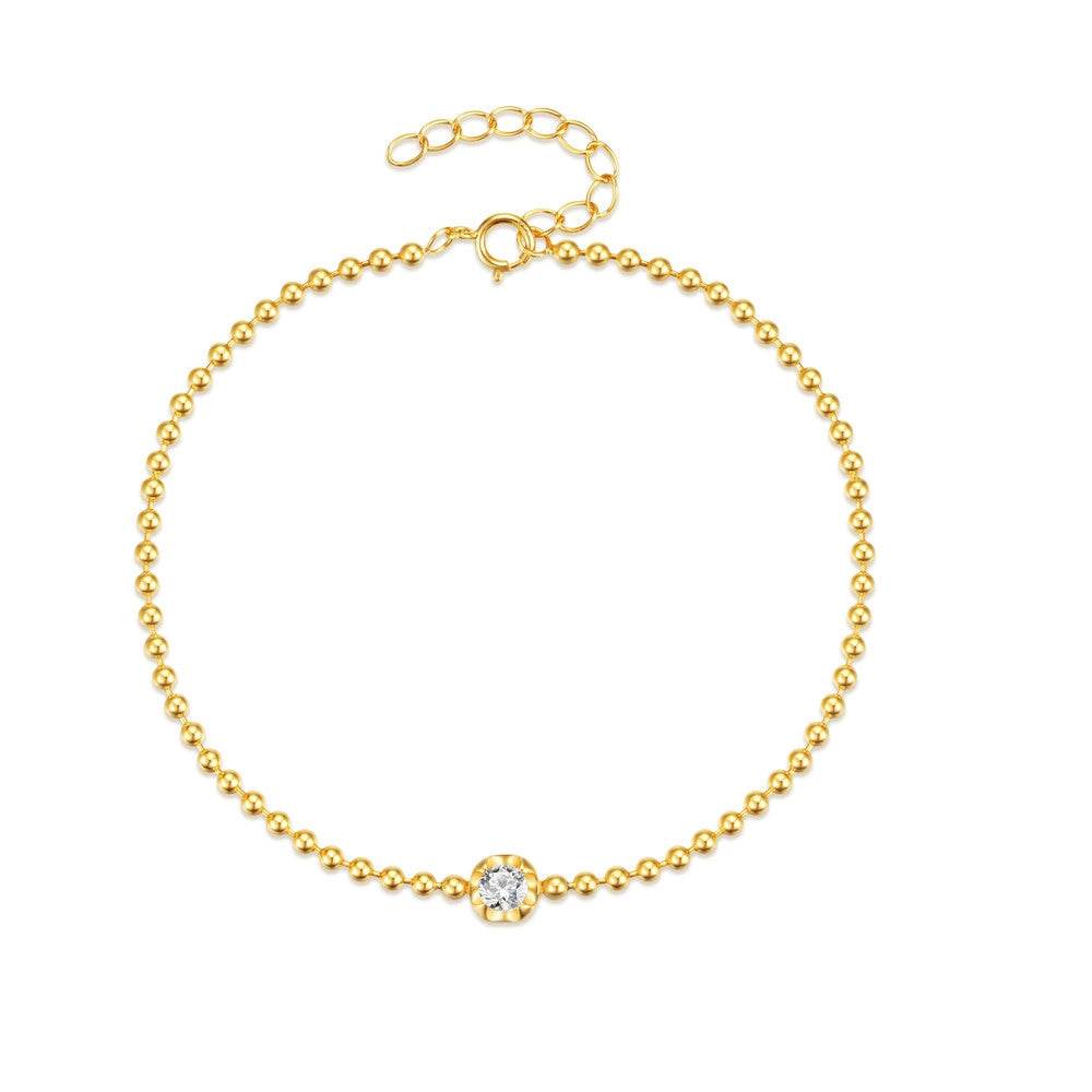 Fashionable Ins Style s925 Pure Silver Single Diamond Set Round Bead Women's Bracelet - MOWTE