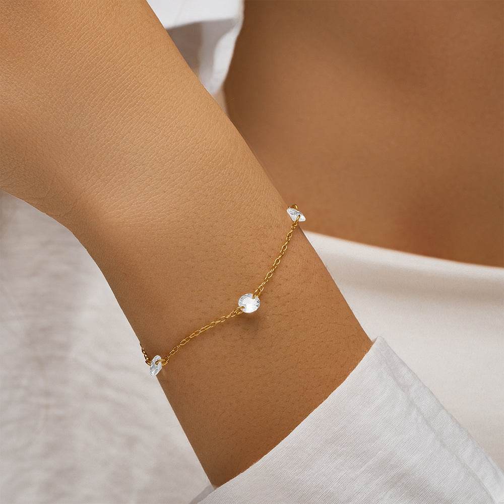 S925 pure silver three diamond studded light luxury temperament layered daily bracelet for women