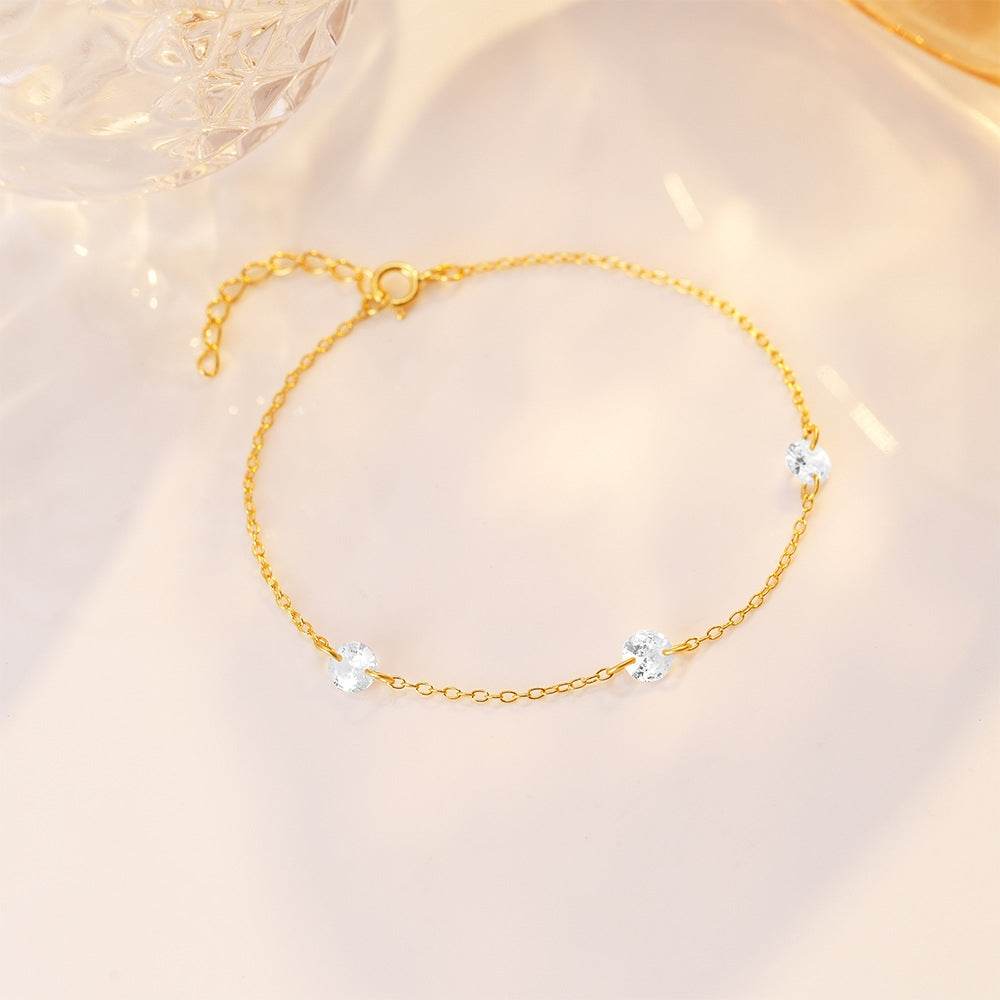 S925 pure silver three diamond studded light luxury temperament layered daily bracelet for women - MOWTE