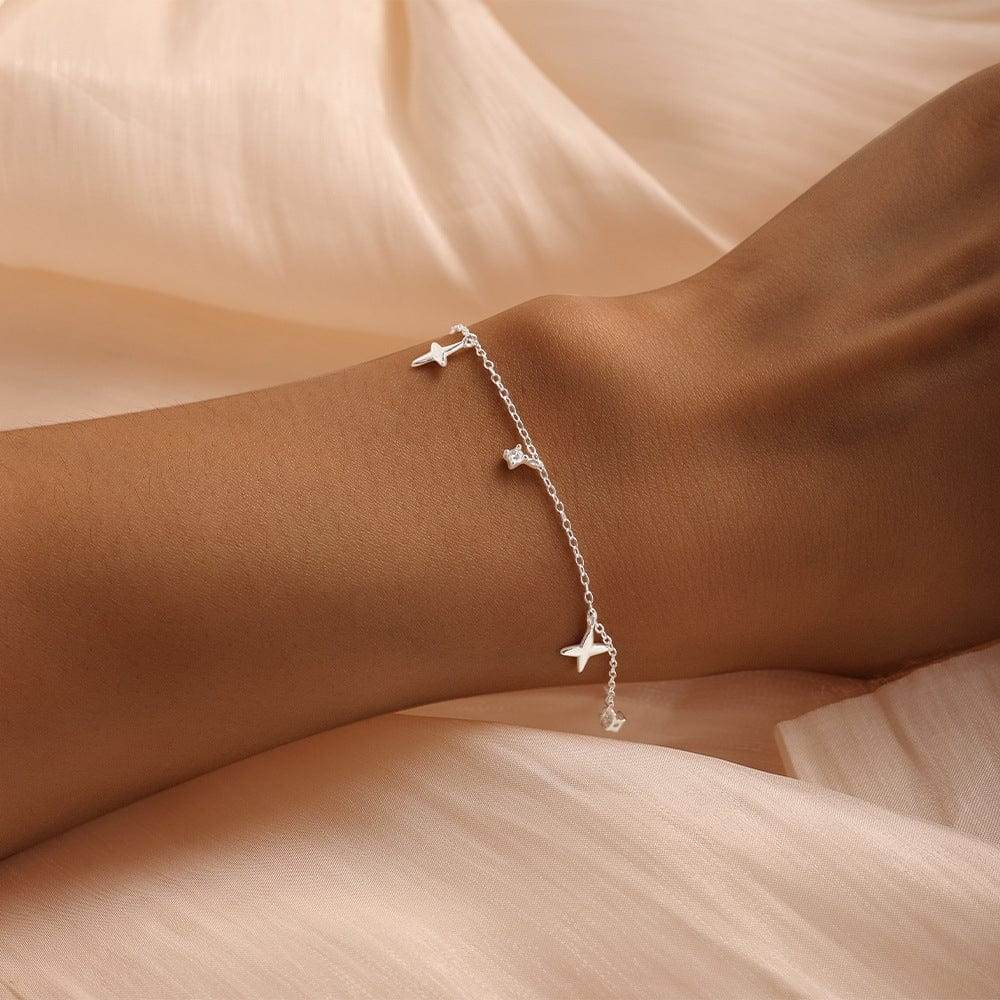 925 sterling silver layered four-star set with diamonds moon women's daily matching bracelet