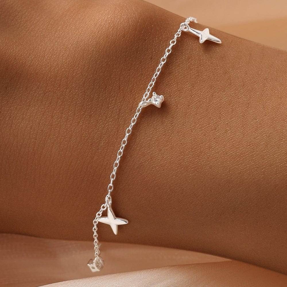 925 sterling silver layered four-star set with diamonds moon women's daily matching bracelet - MOWTE