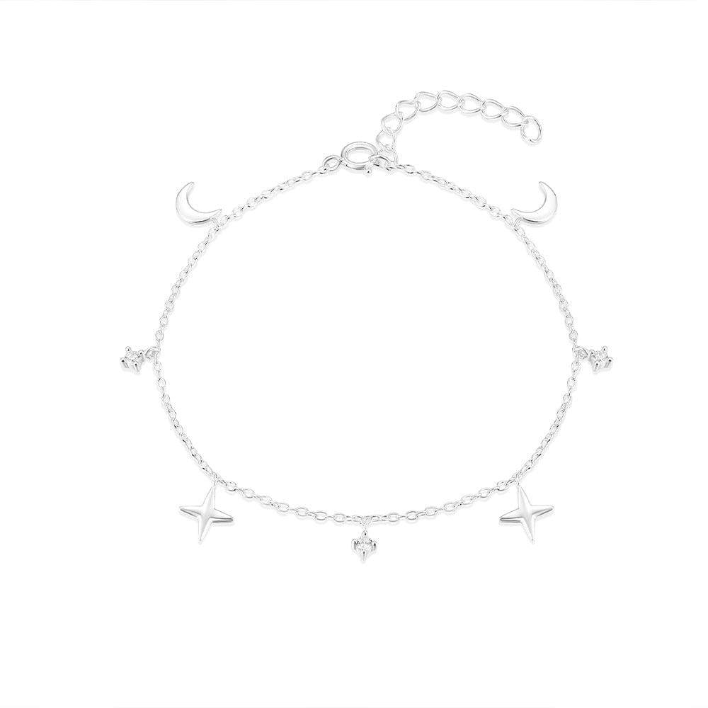 925 sterling silver layered four-star set with diamonds moon women's daily matching bracelet