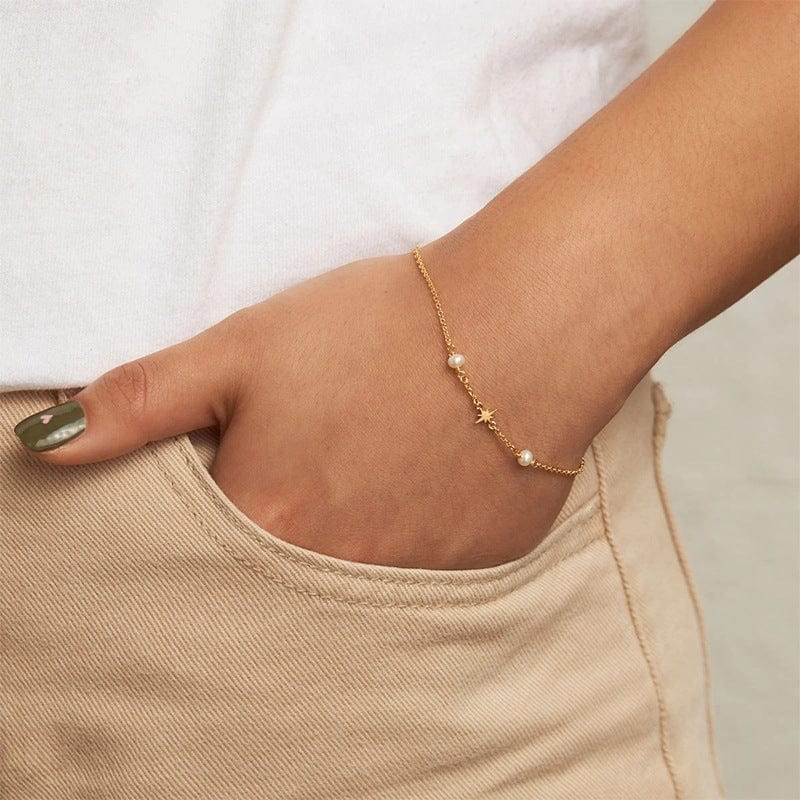 S925 sterling silver creative octagonal star pearl bracelet for women